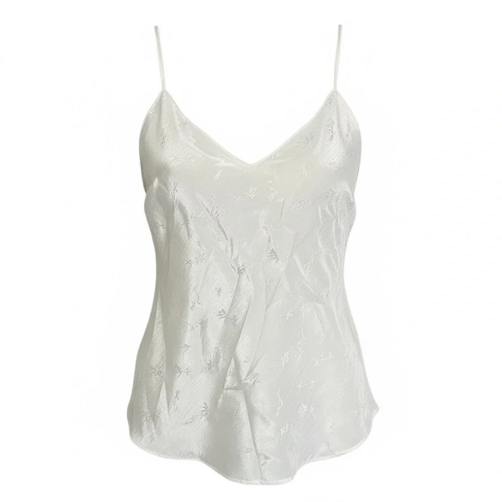 Vintage 90s Ivory Floral Embroidered Camisole Top Size 6 Fairy Coquette Cottage